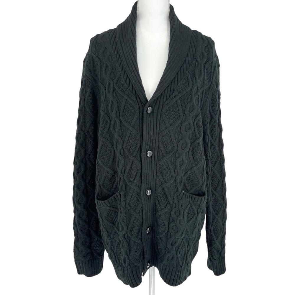 Paul Jones Men's Black Cable Knit Shawl Collar Cardigan Sweater Size Large NWT